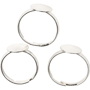 Justerbar Fingerring plade ø10mm forsølvet, 15 stk.